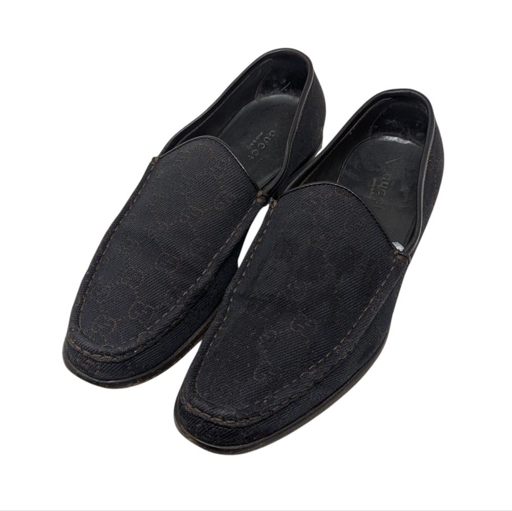 Gucci Black/Brown GG Monogram Web Denim & Leather Vintage Loafer Size 9.5